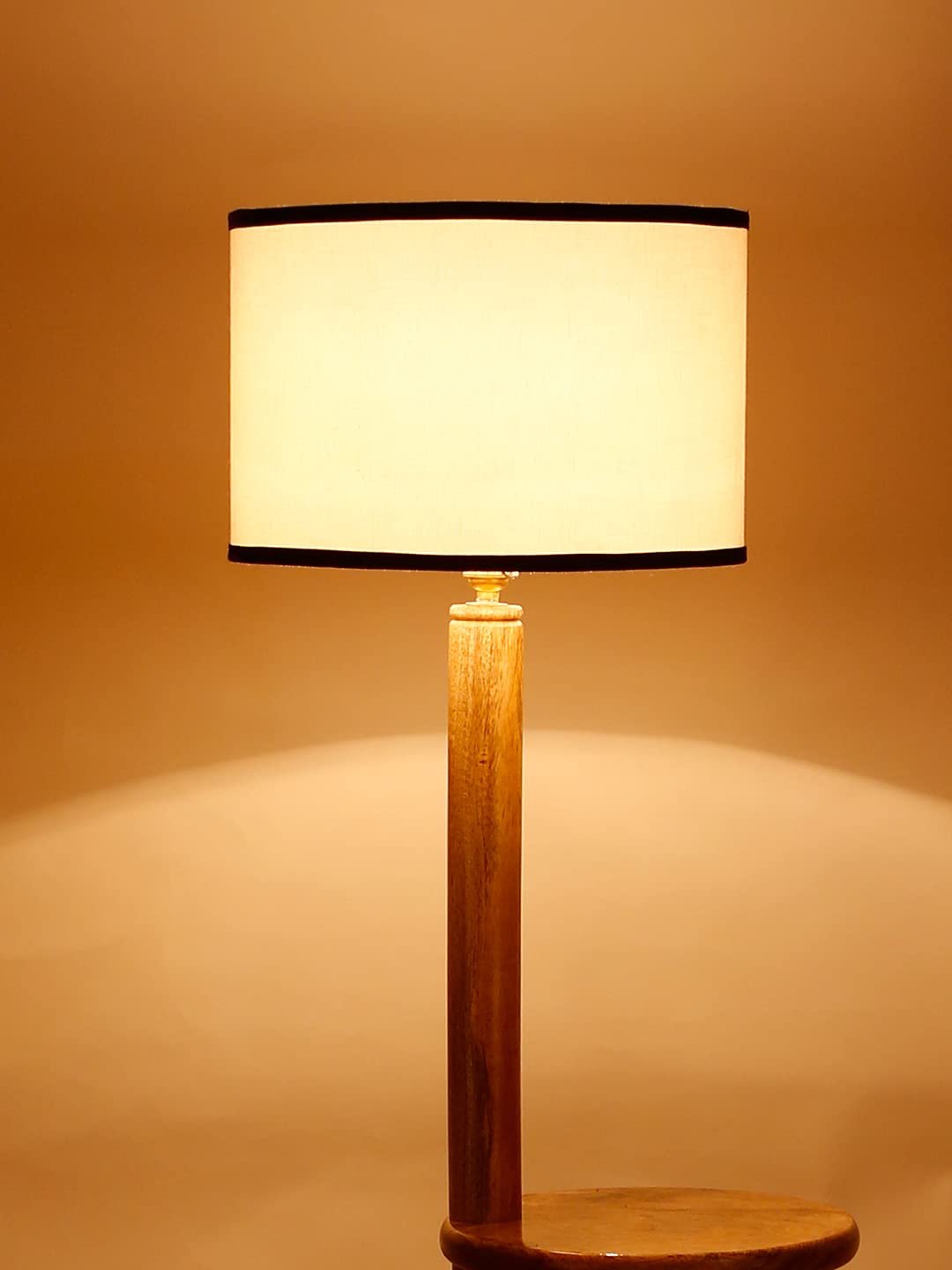 Multicolor Cotton Drum Shade Wood Natural Table Floor lamp