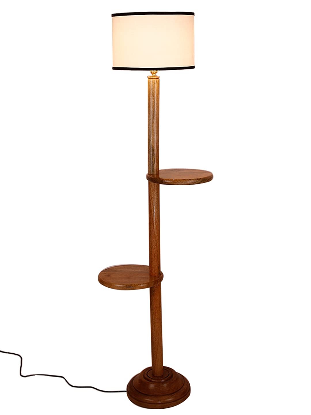 Multicolor Cotton Drum Shade Wood Natural Table Floor lamp
