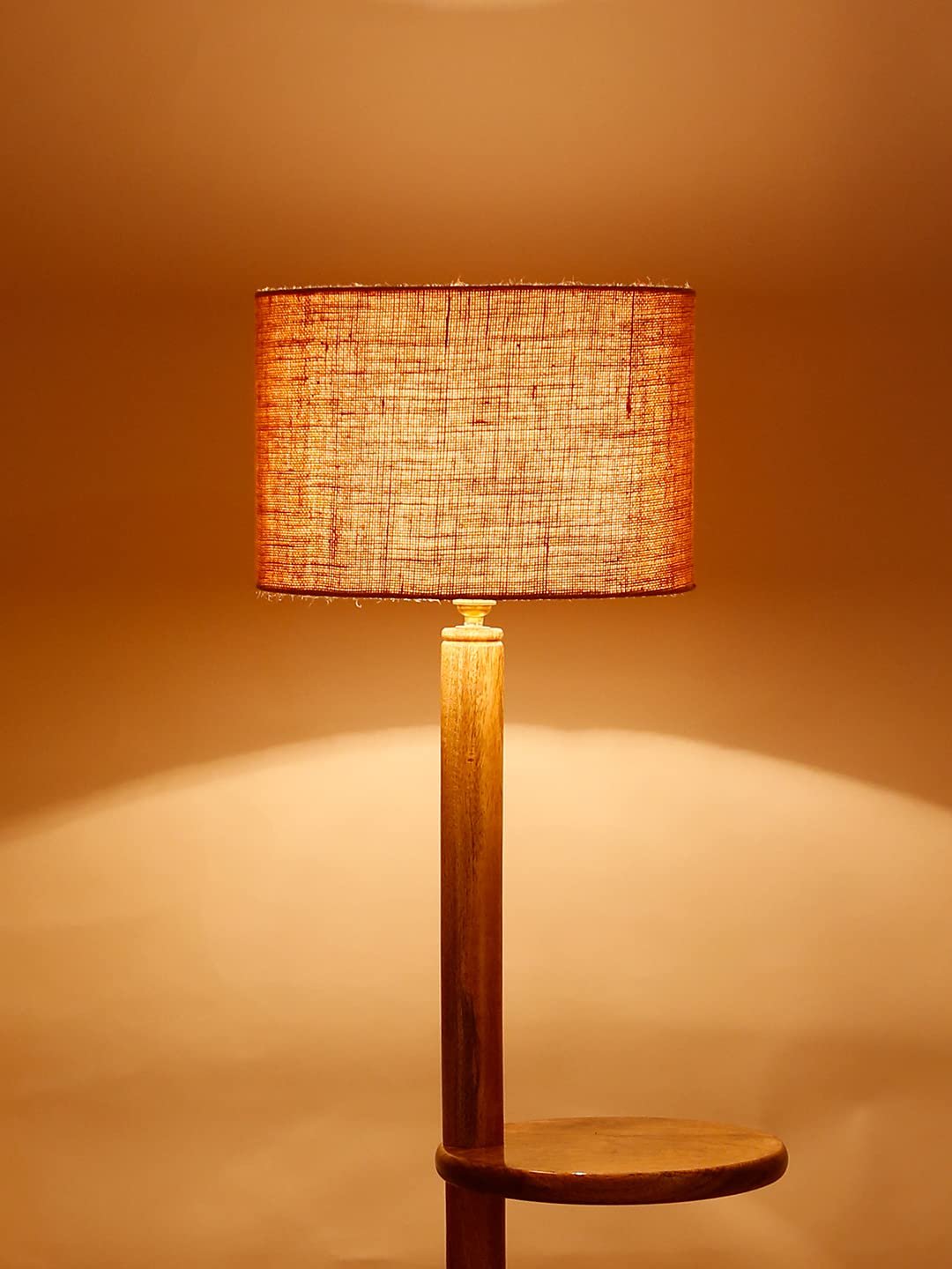 Beige Jute Drum Shade Wood Natural Table Floor lamp