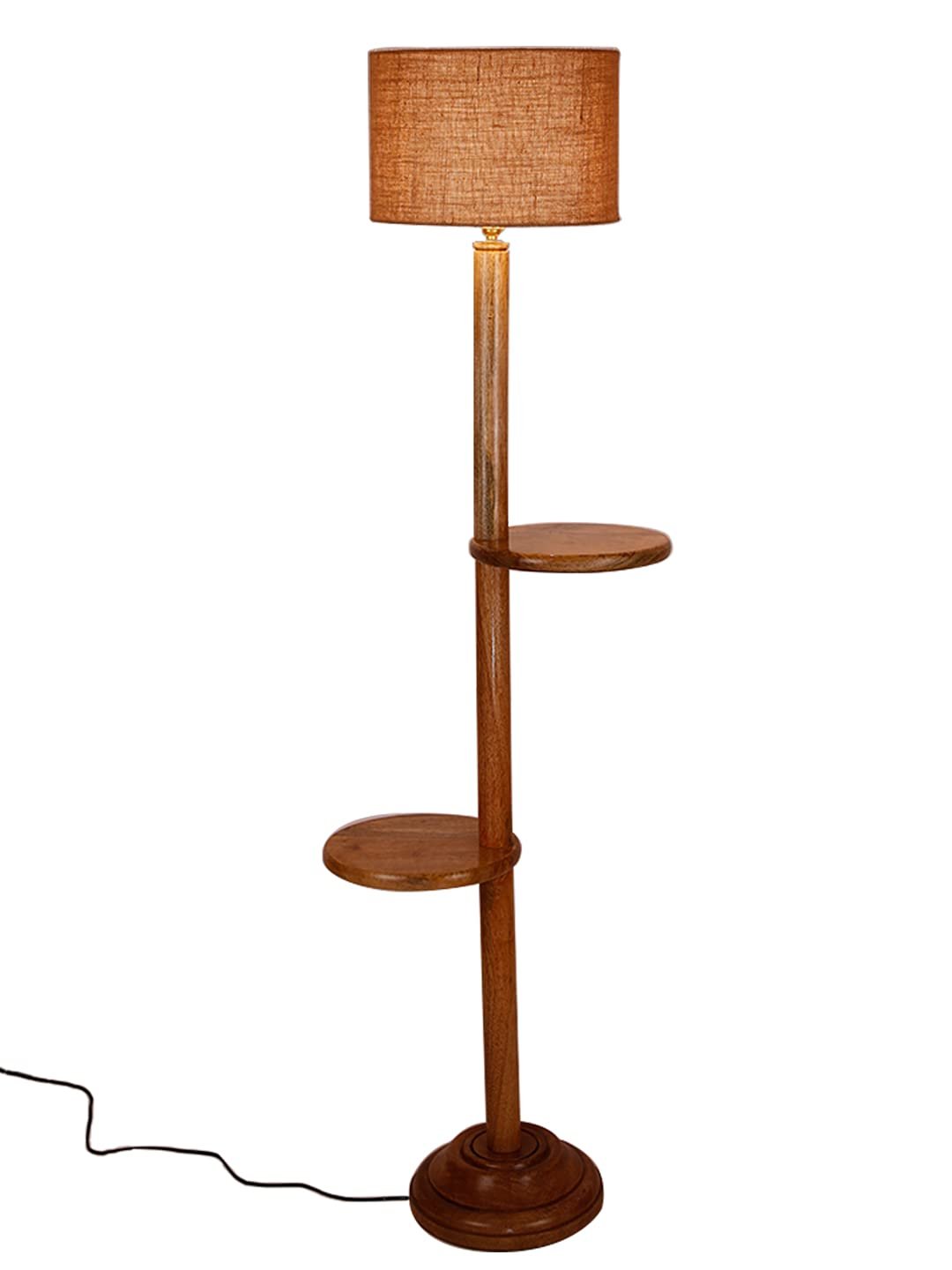 Beige Jute Drum Shade Wood Natural Table Floor lamp