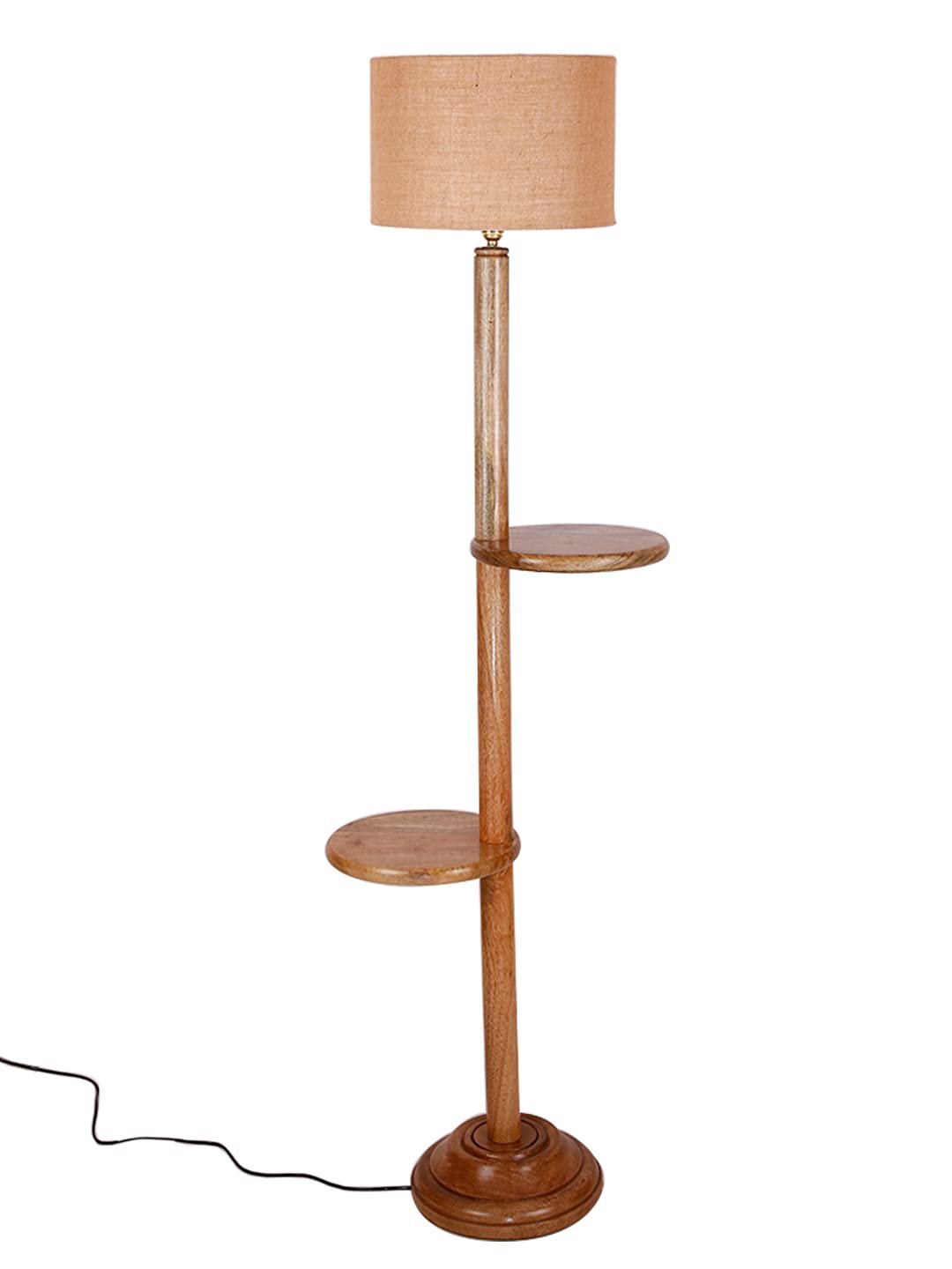Beige Jute Drum Shade Wood Natural Table Floor lamp
