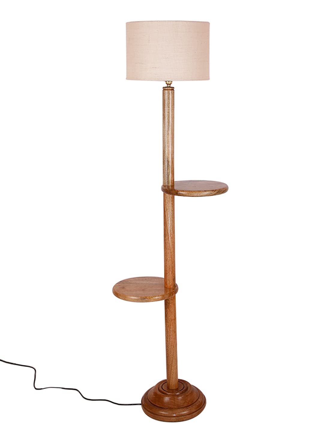 White Jute Drum Shade Wood Natural Table Floor lamp