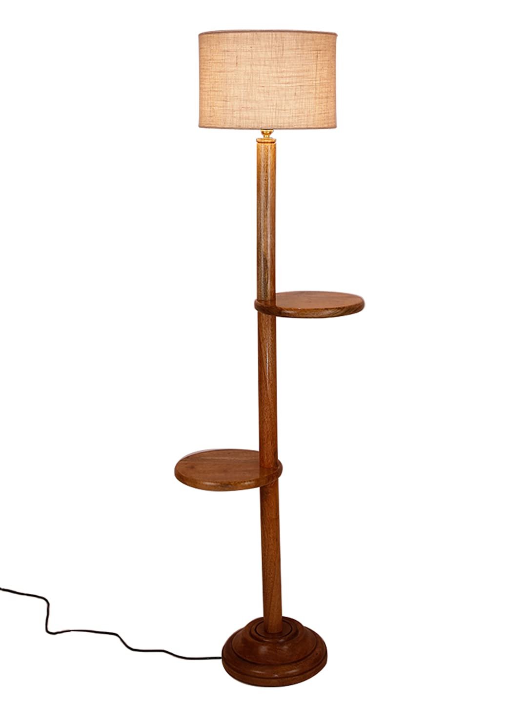 White Jute Drum Shade Wood Natural Table Floor lamp