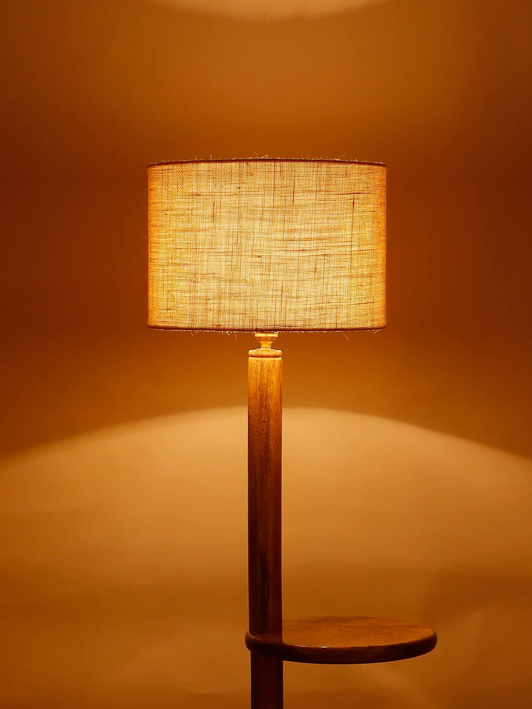 White Jute Drum Shade Wood Natural Table Floor lamp
