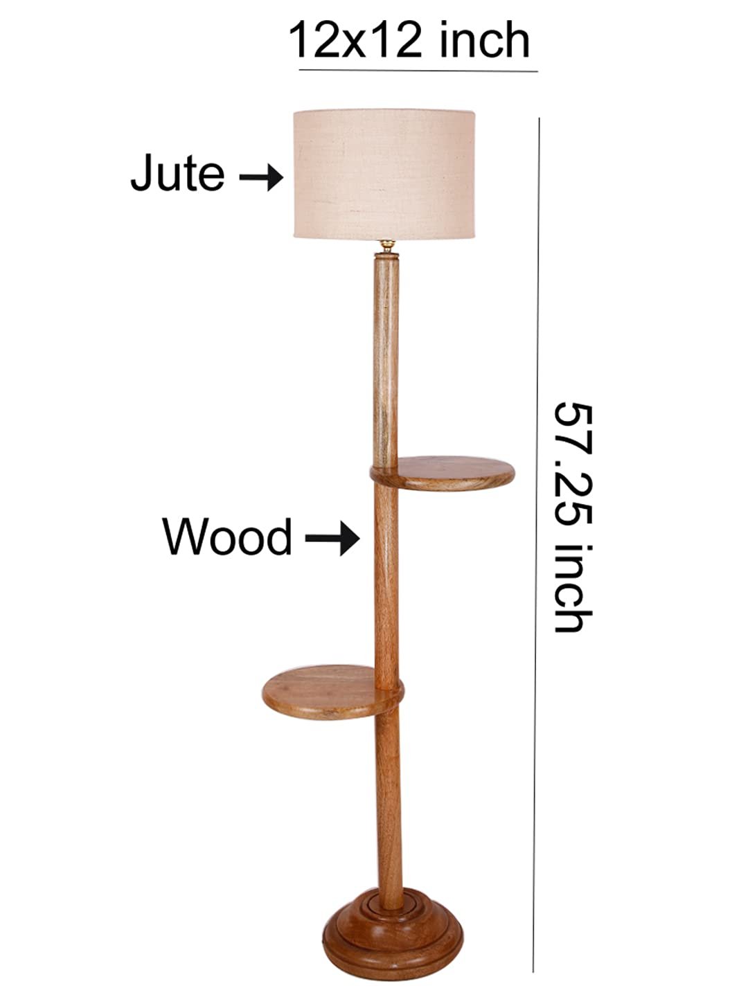 White Jute Drum Shade Wood Natural Table Floor lamp