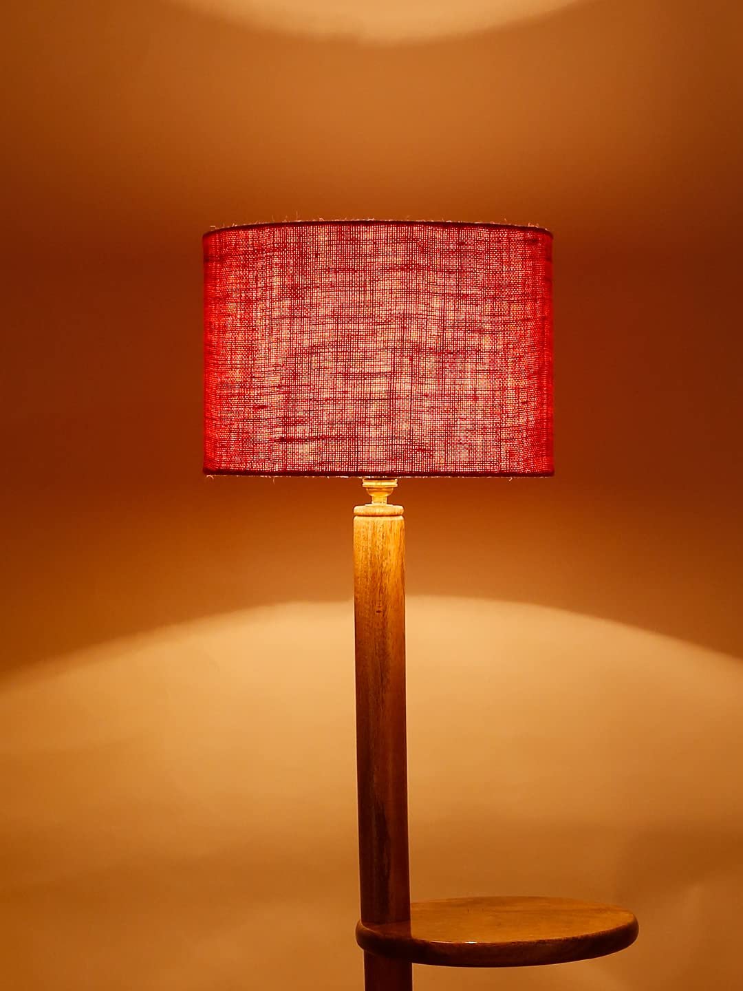 Pink Jute Drum Shade Wood Natural Table Floor lamp
