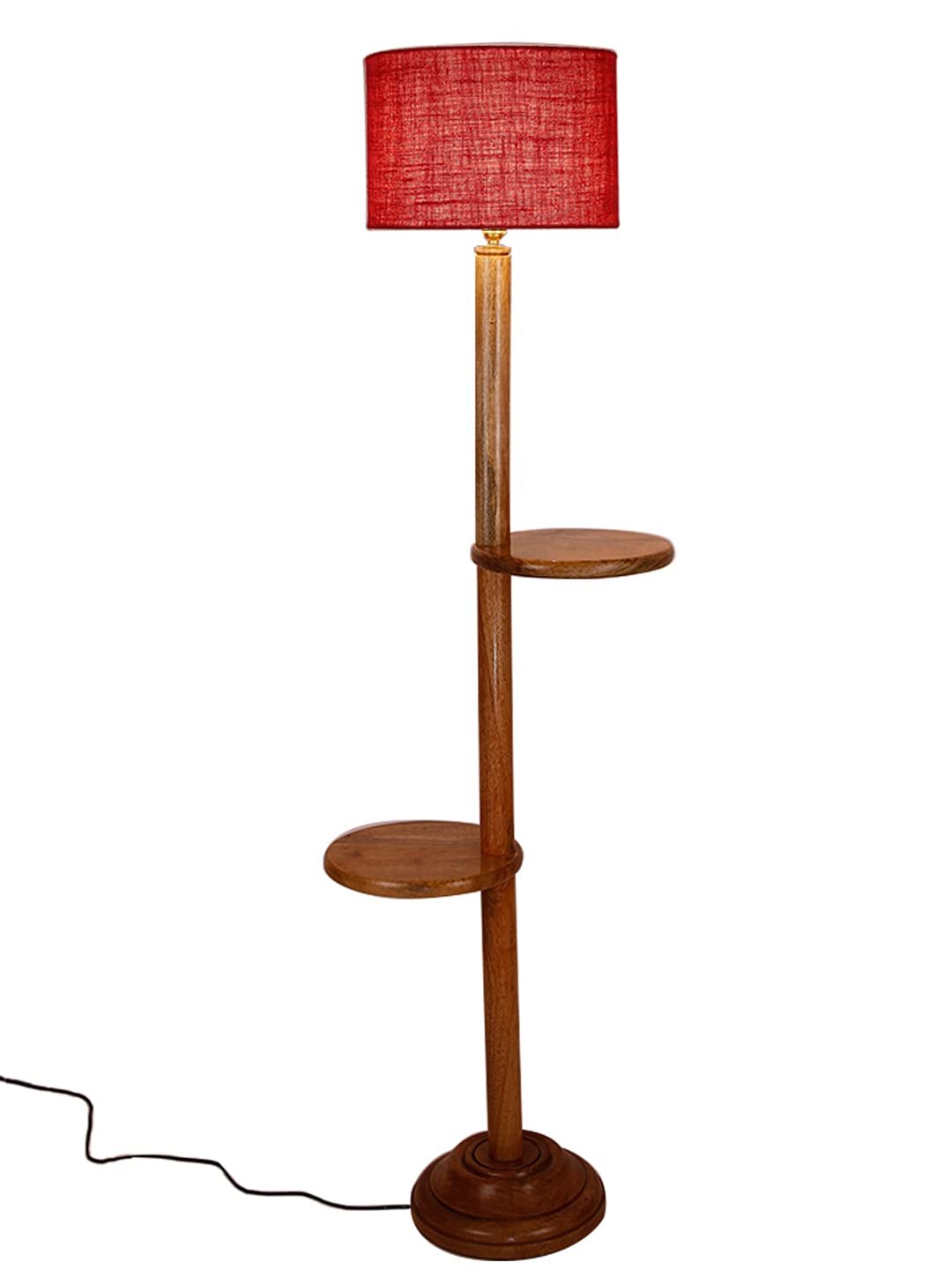 Pink Jute Drum Shade Wood Natural Table Floor lamp