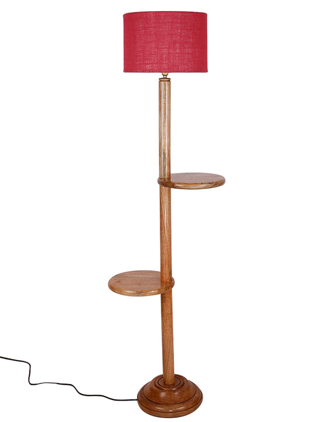 Pink Jute Drum Shade Wood Natural Table Floor lamp