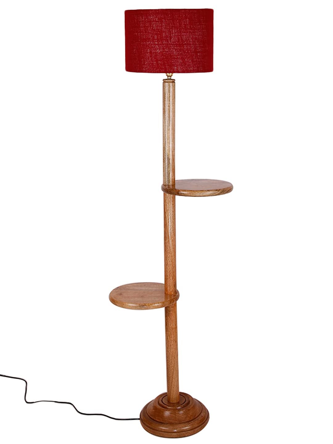 Maroon Jute Drum Shade Wood Natural Table Floor lamp