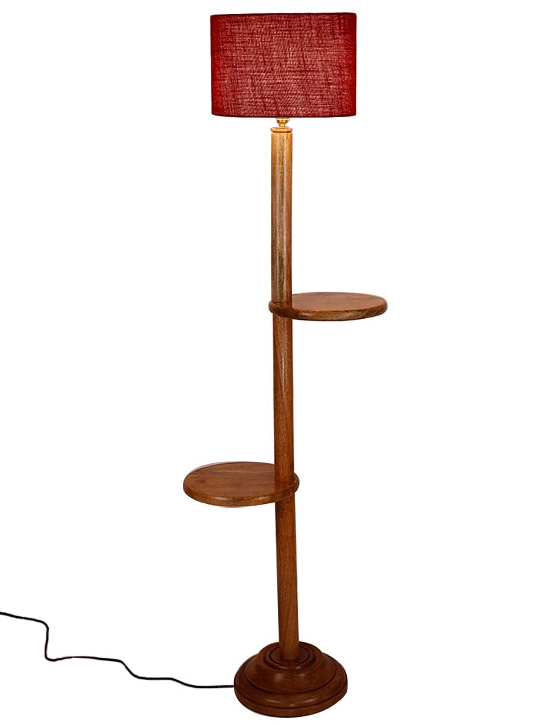 Maroon Jute Drum Shade Wood Natural Table Floor lamp