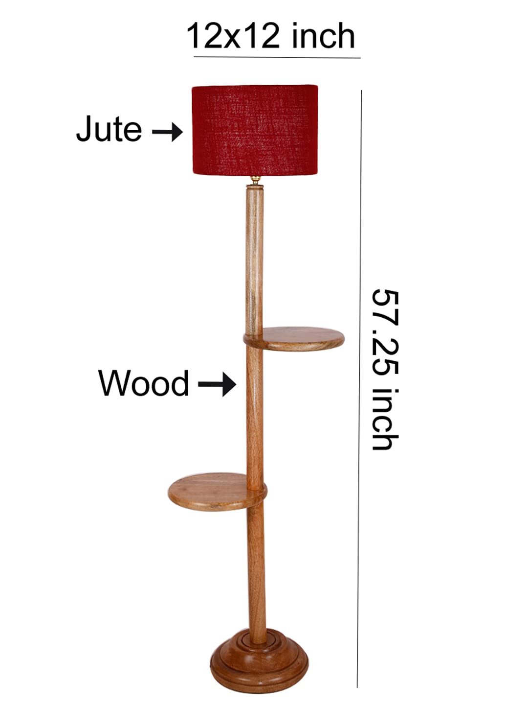 Maroon Jute Drum Shade Wood Natural Table Floor lamp