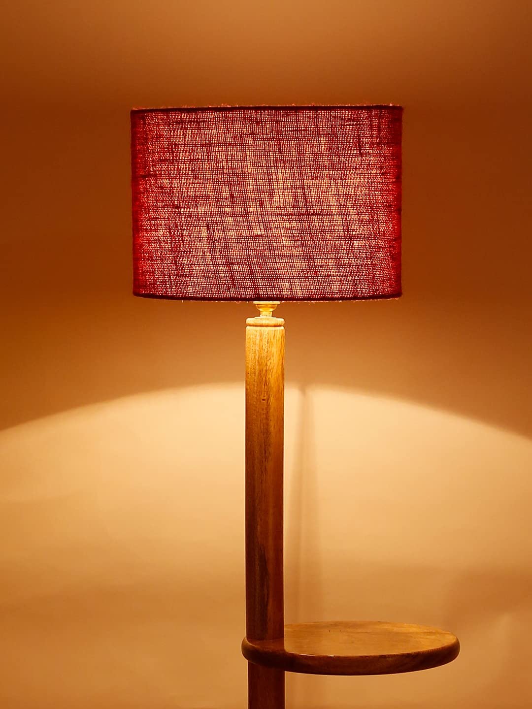 Maroon Jute Drum Shade Wood Natural Table Floor lamp
