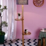 Blue Jute Drum Shade Wood Natural Table Floor lamp