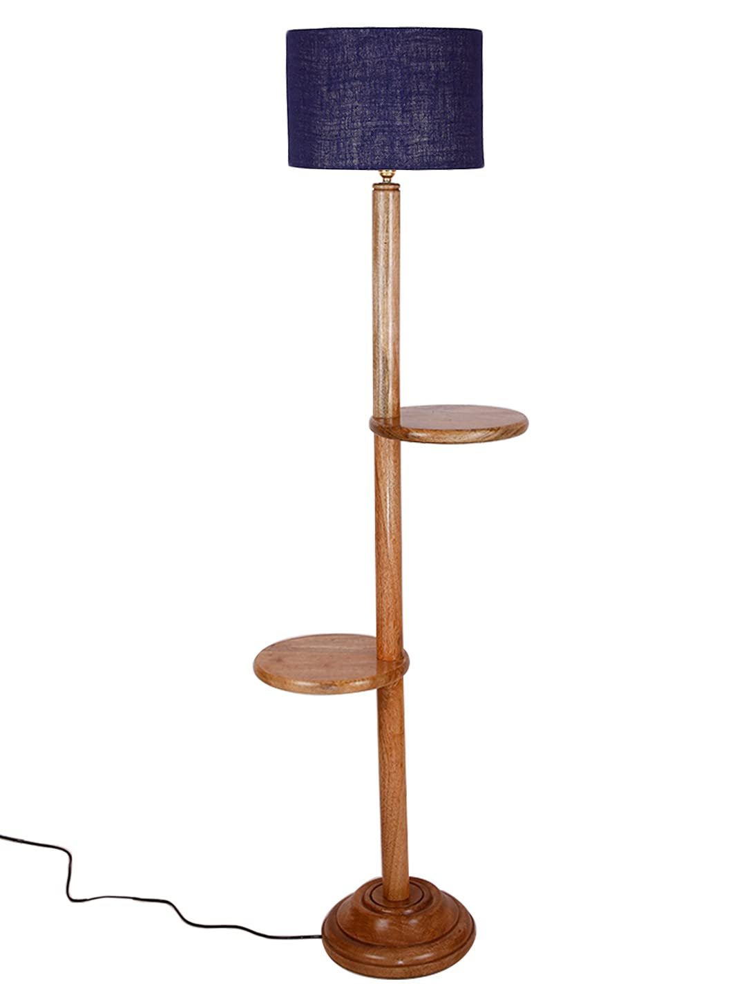 Blue Jute Drum Shade Wood Natural Table Floor lamp