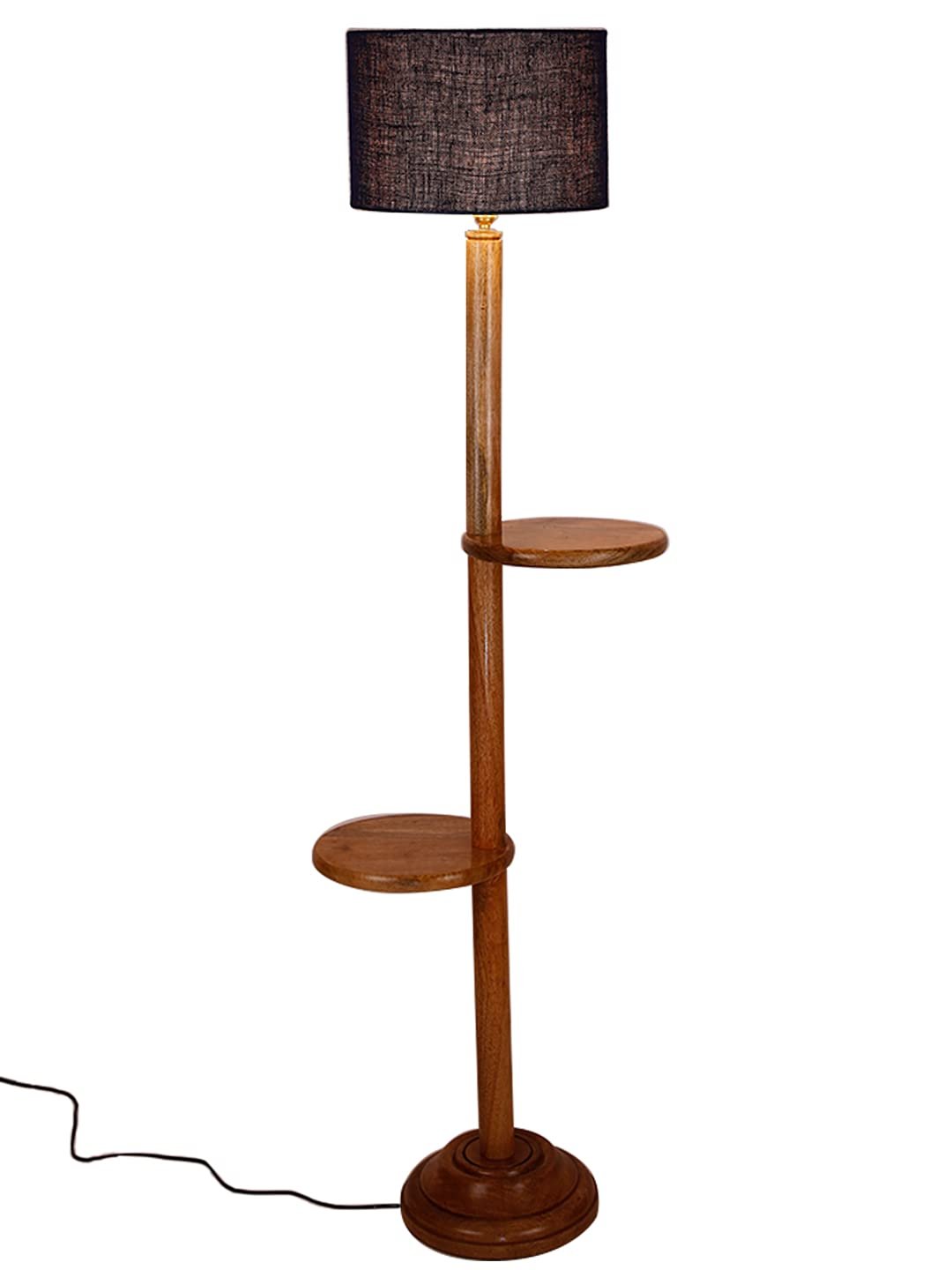 Blue Jute Drum Shade Wood Natural Table Floor lamp