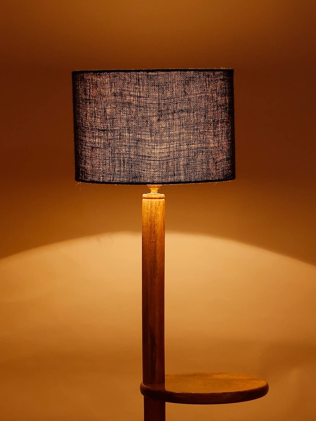 Blue Jute Drum Shade Wood Natural Table Floor lamp