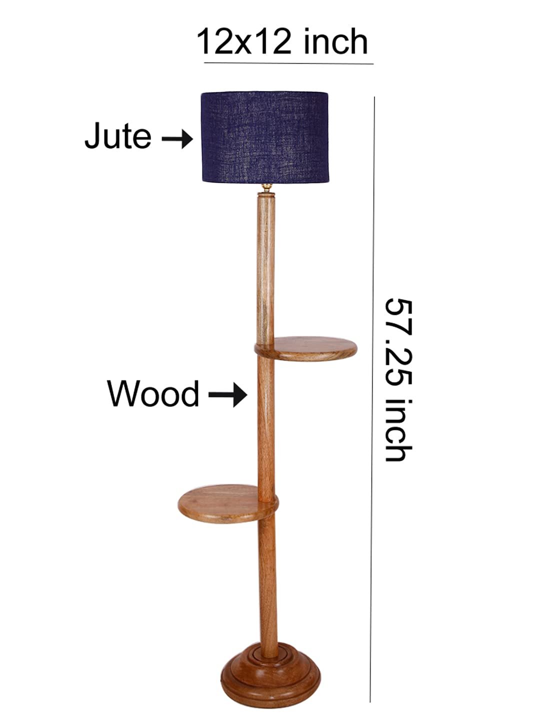 Blue Jute Drum Shade Wood Natural Table Floor lamp