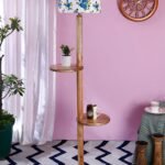 Multicolor Cotton Drum Shade Wood Natural Table Floor lamp -2