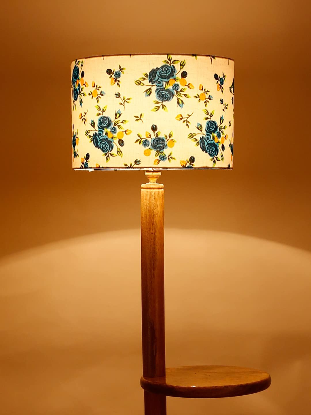 Multicolor Cotton Drum Shade Wood Natural Table Floor lamp -2