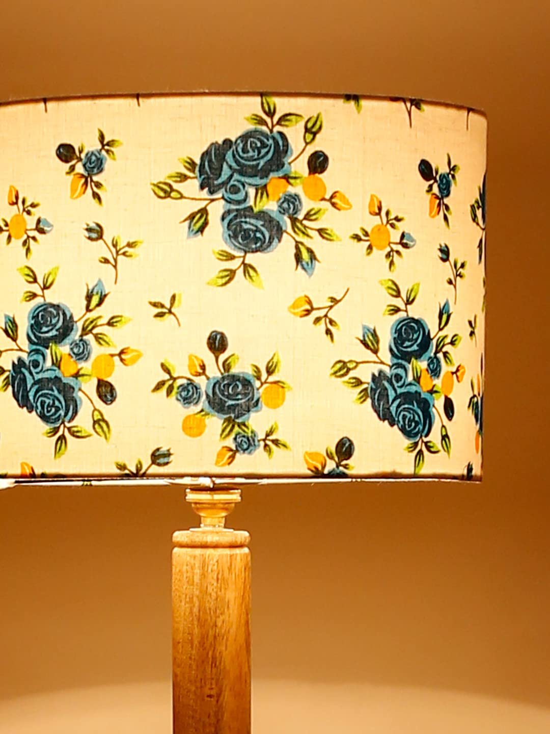 Multicolor Cotton Drum Shade Wood Natural Table Floor lamp -2
