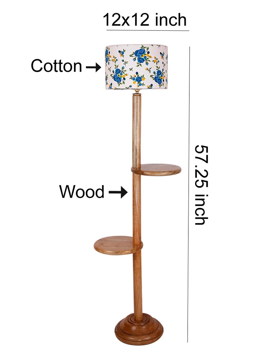 Multicolor Cotton Drum Shade Wood Natural Table Floor lamp -2
