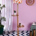 Multicolor Cotton Drum Shade Wood Natural Table Floor lamp -3