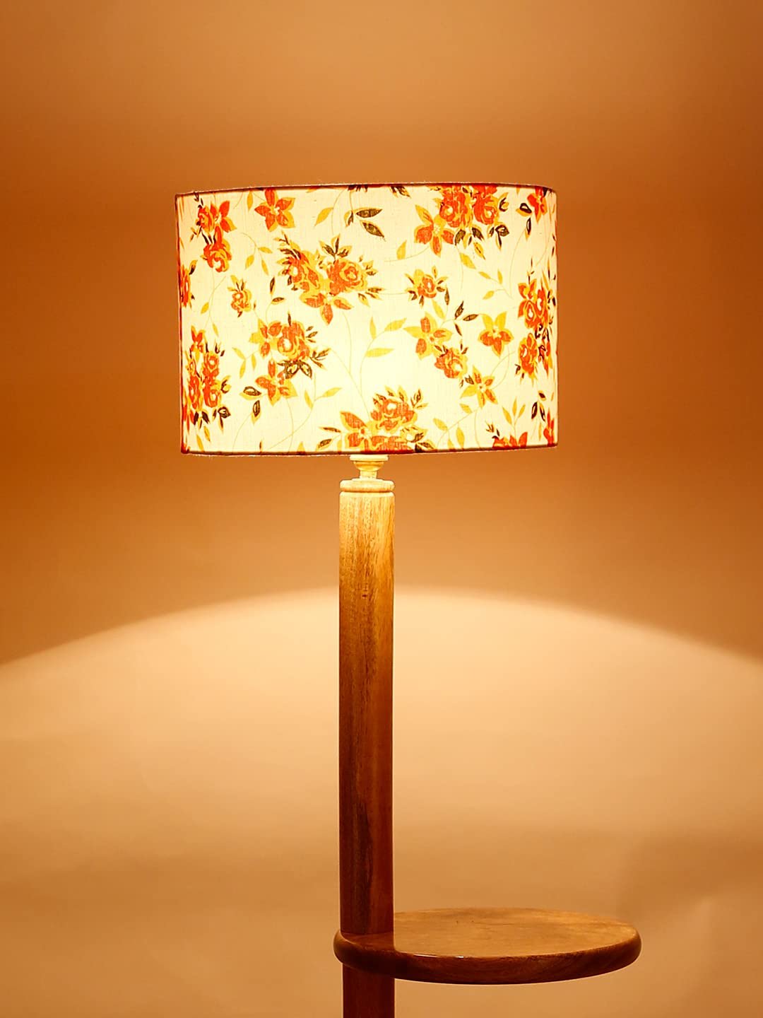 Multicolor Cotton Drum Shade Wood Natural Table Floor lamp -3