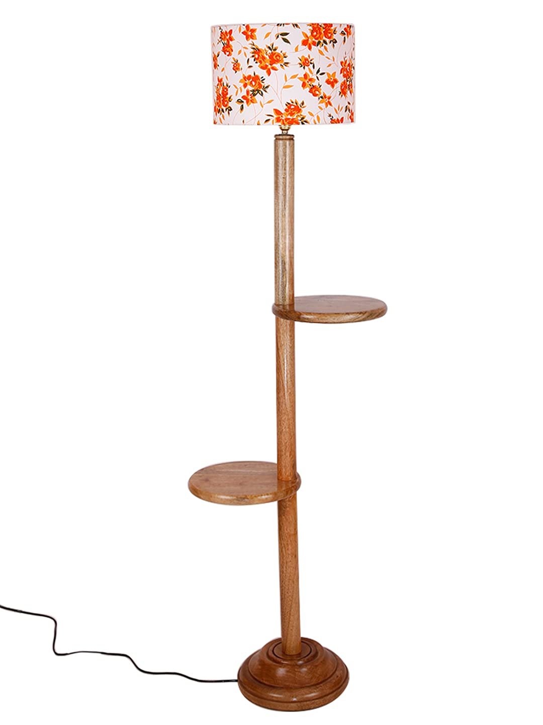 Multicolor Cotton Drum Shade Wood Natural Table Floor lamp -3