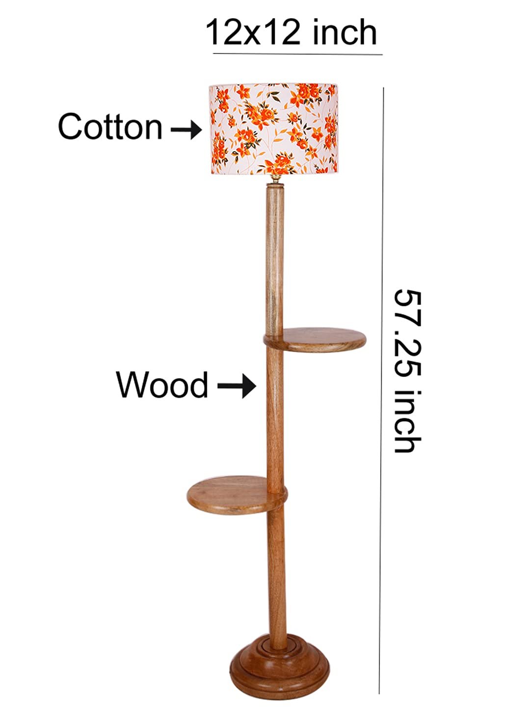 Multicolor Cotton Drum Shade Wood Natural Table Floor lamp -3