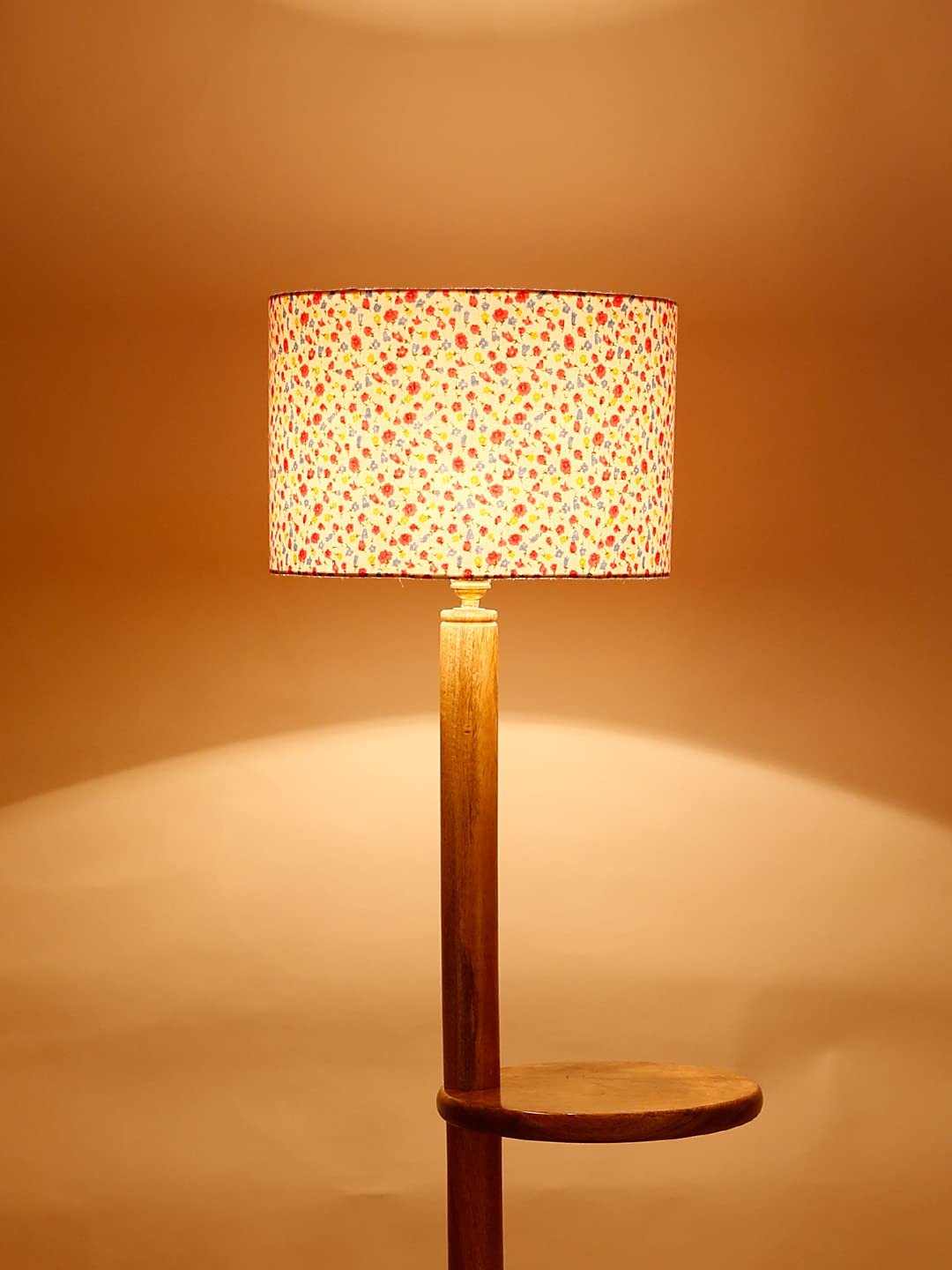 Multicolor Cotton Drum Shade Wood Natural Table Floor lamp -4