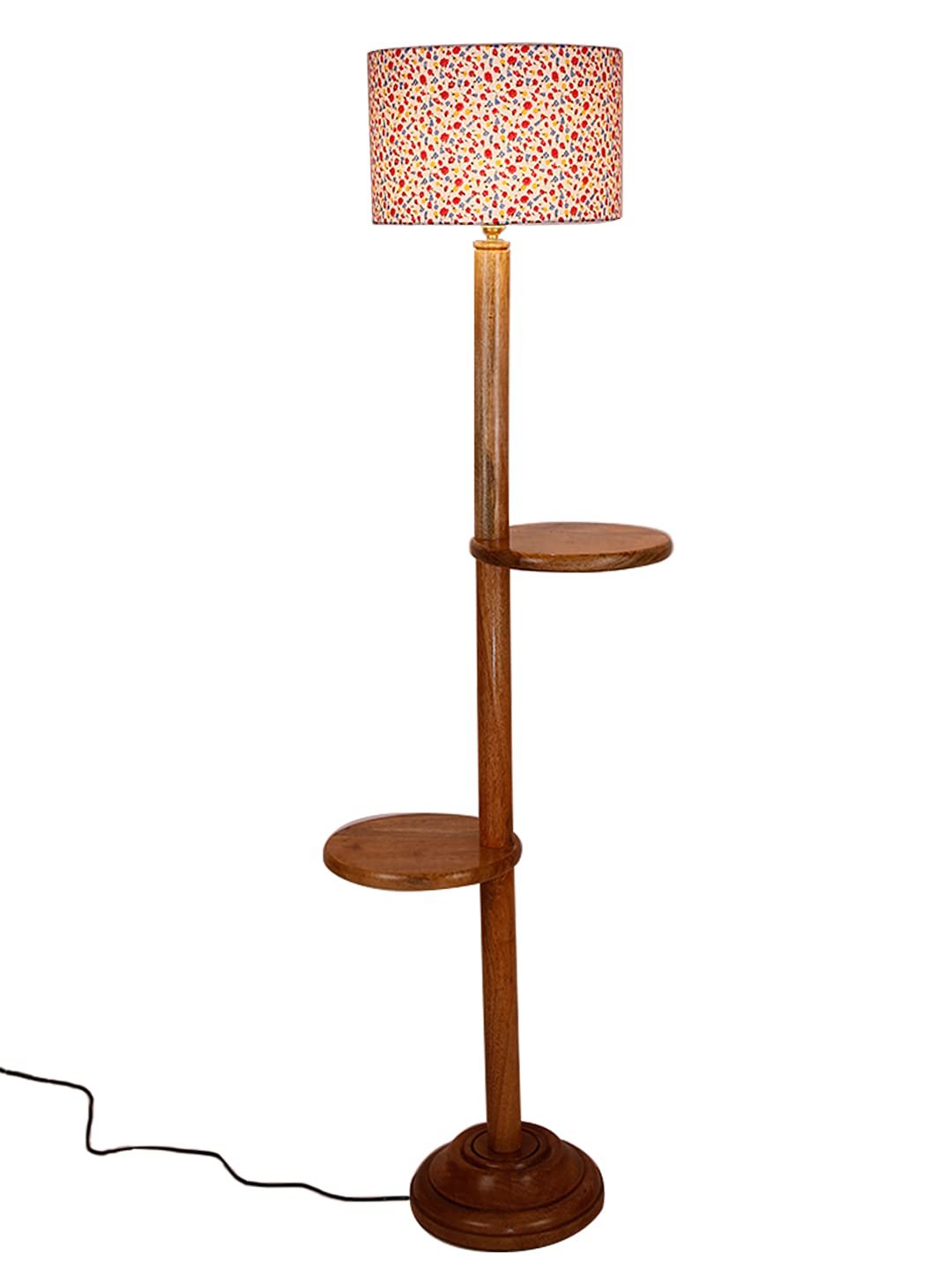 Multicolor Cotton Drum Shade Wood Natural Table Floor lamp -4