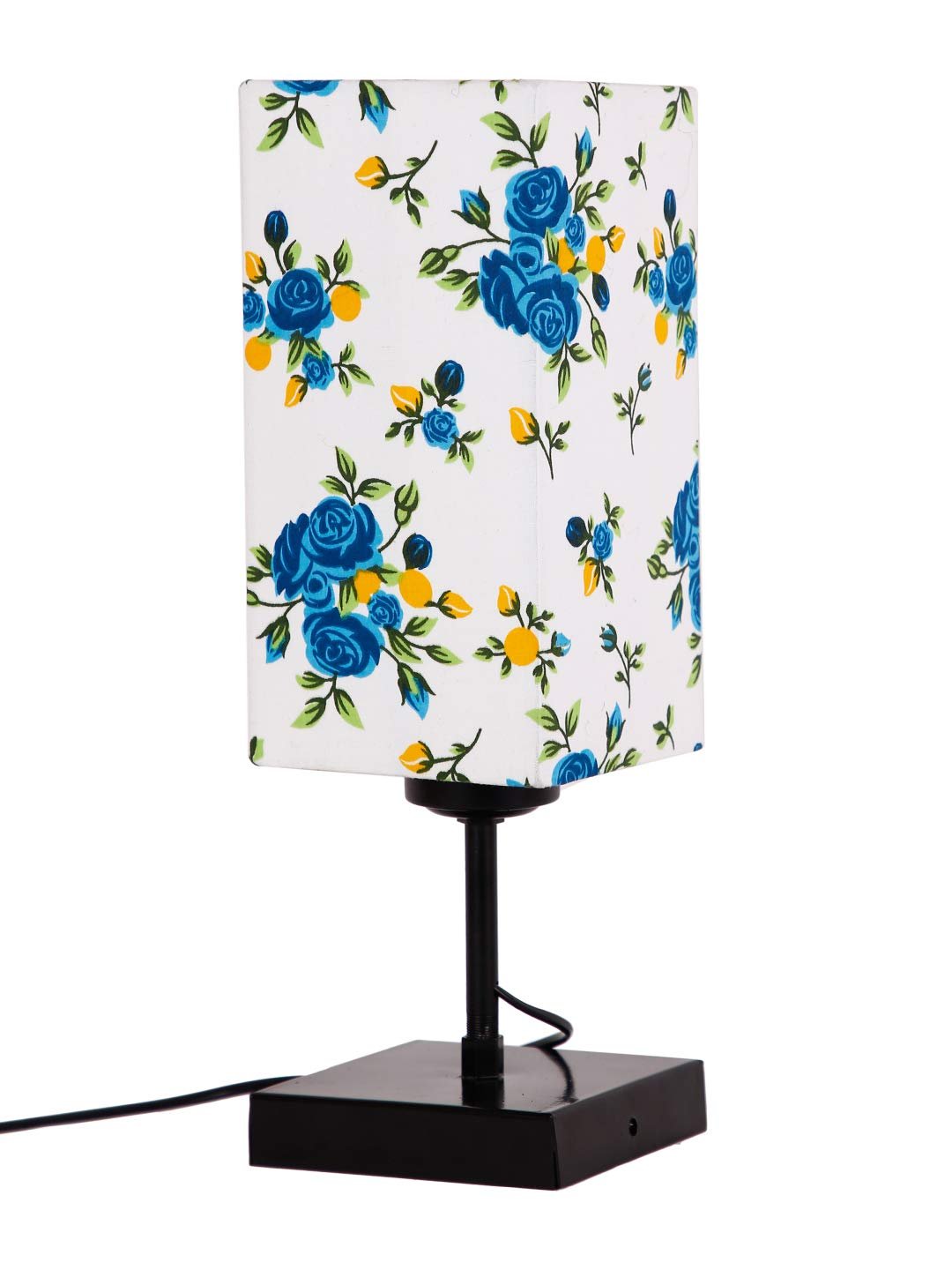 Square Multicolor Cotton Shade Table Lamp with Iron Base