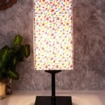 Square Multicolor Cotton Shade Table Lamp with Iron Base