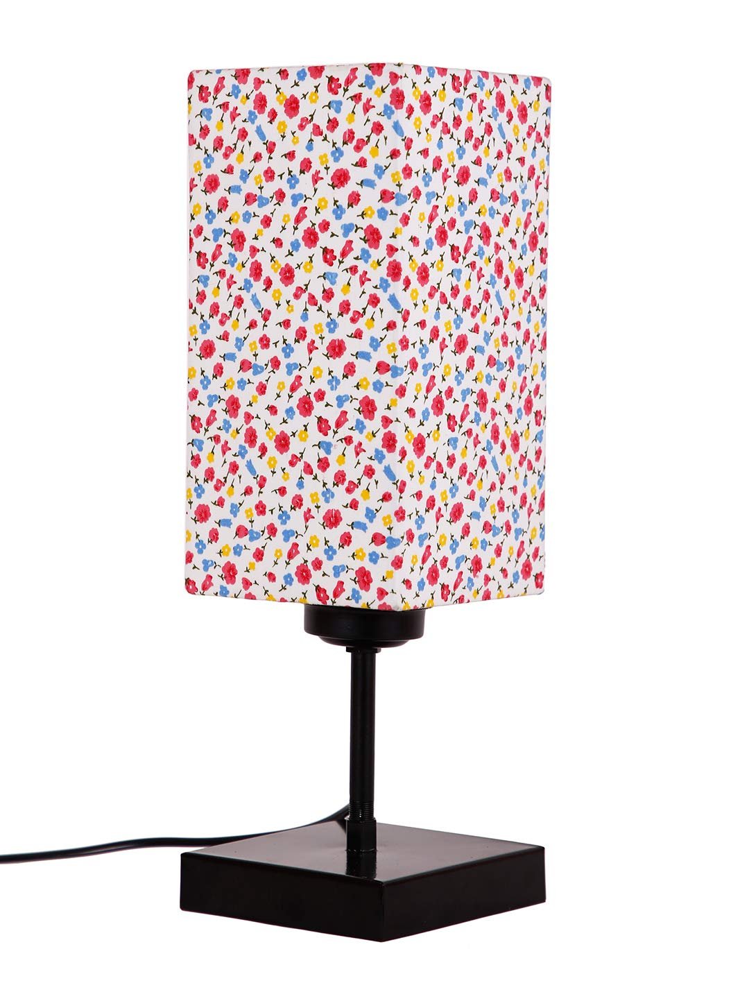 Square Multicolor Cotton Shade Table Lamp with Iron Base