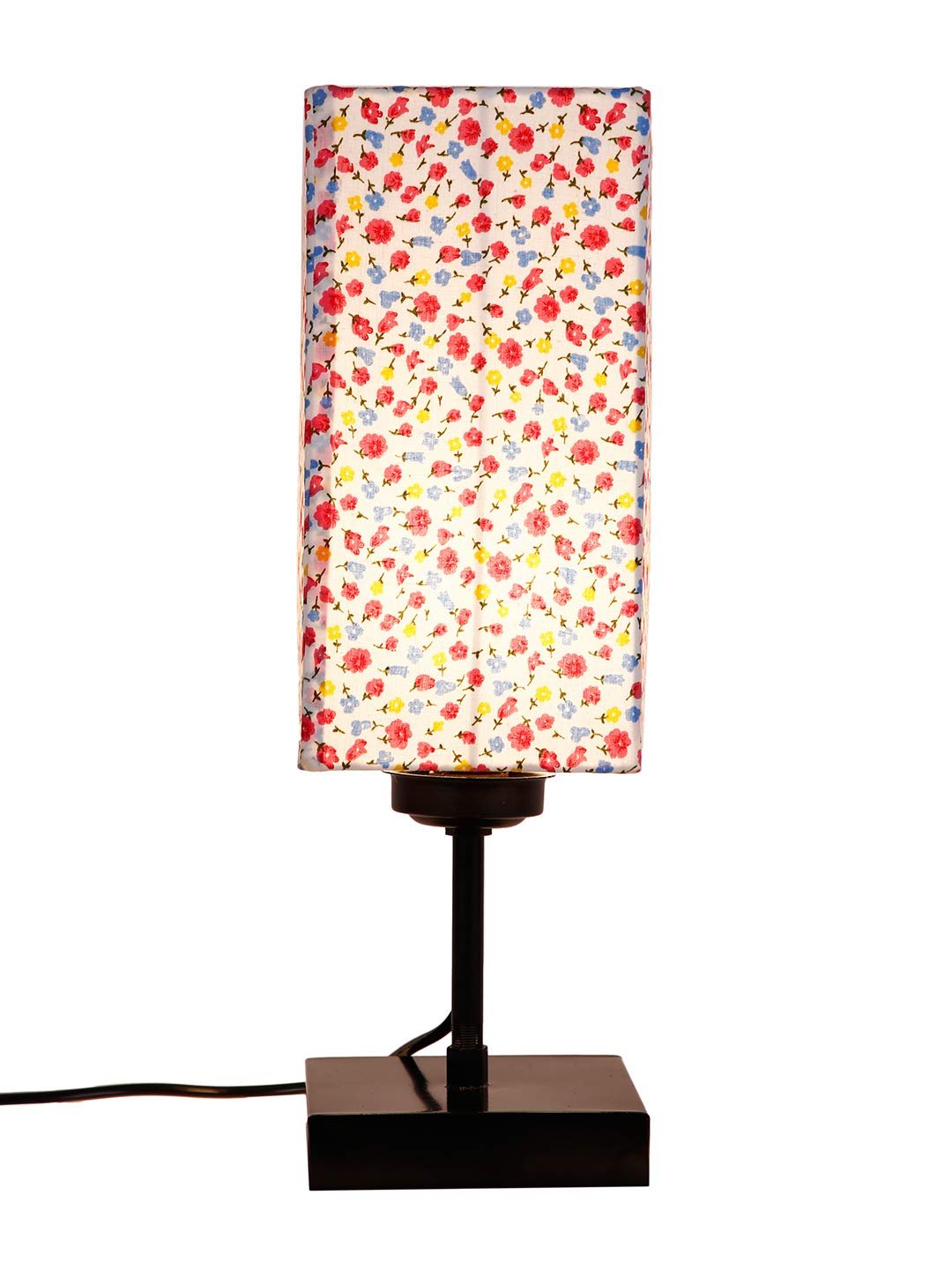 Square Multicolor Cotton Shade Table Lamp with Iron Base