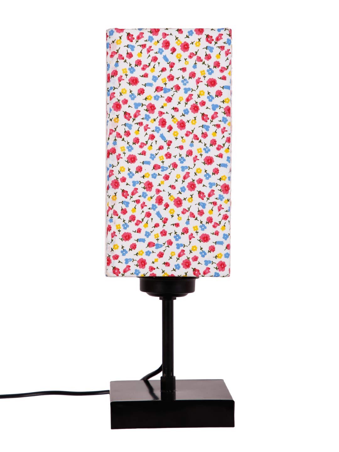 Square Multicolor Cotton Shade Table Lamp with Iron Base