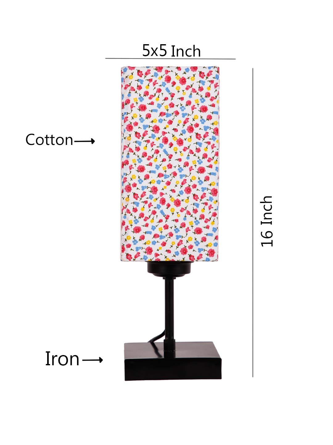 Square Multicolor Cotton Shade Table Lamp with Iron Base