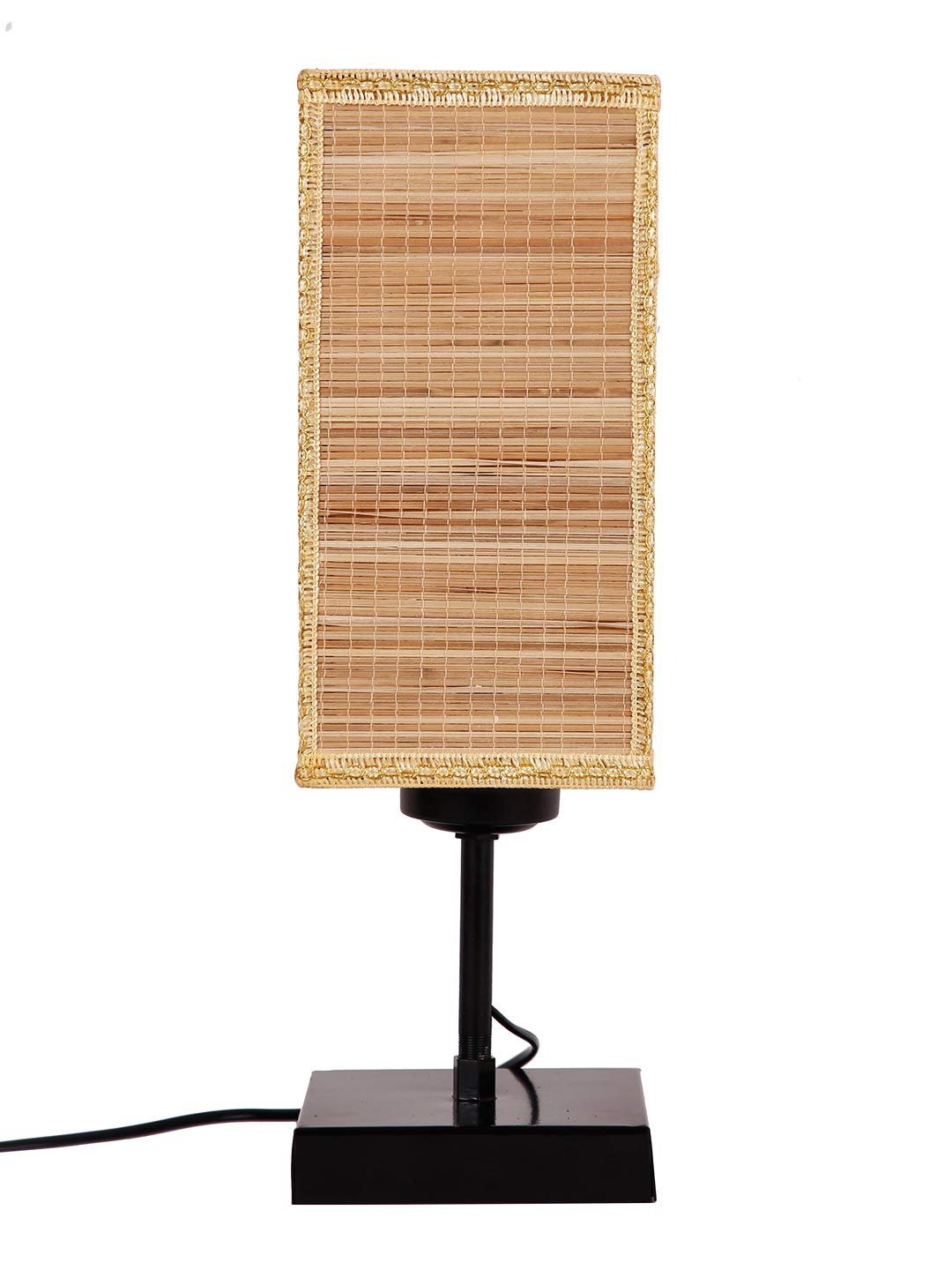 Square Bamboo Shade Table Lamp with Iron Base