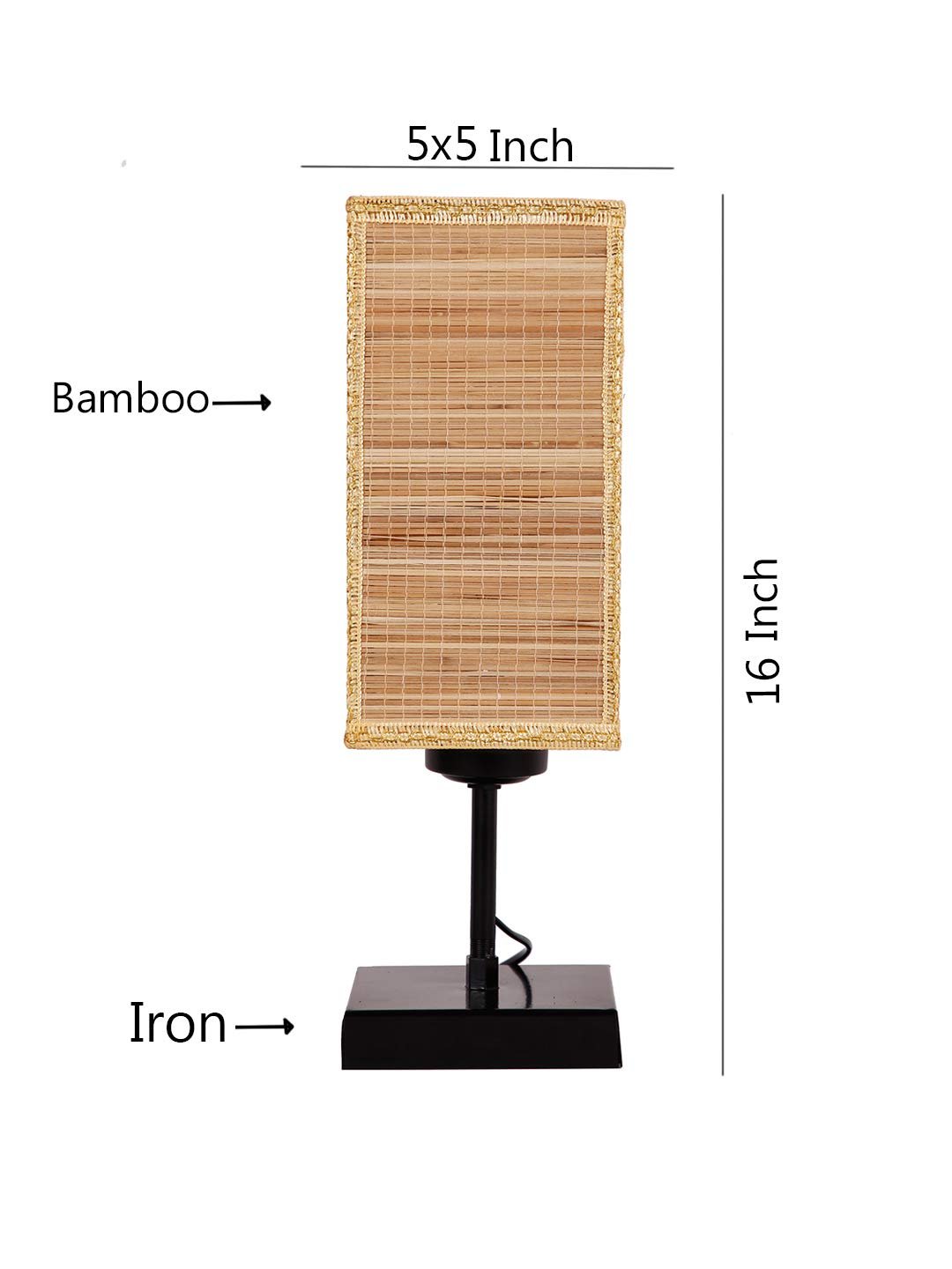 Square Bamboo Shade Table Lamp with Iron Base