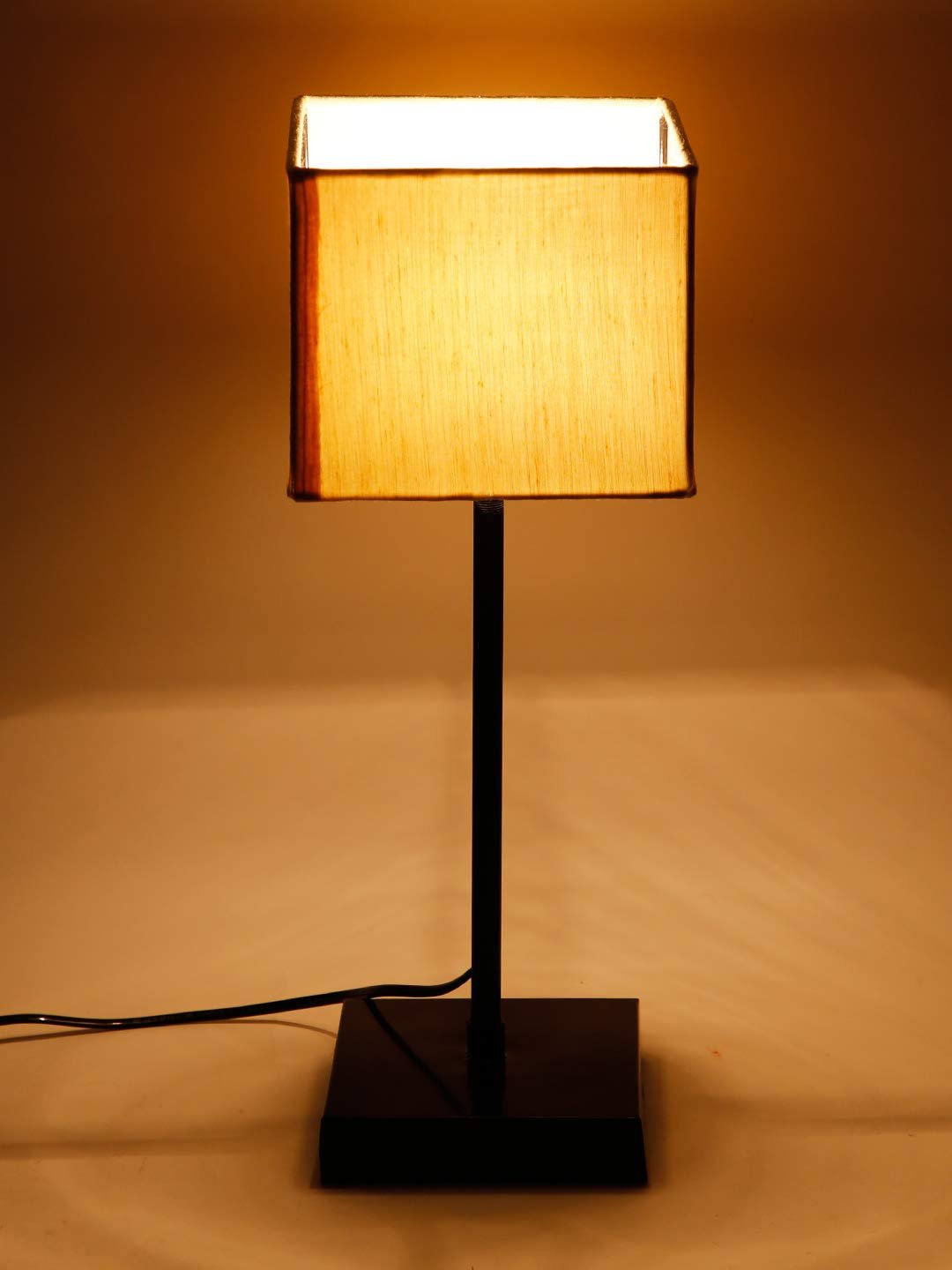 Square Off White Cotton Shade Table Lamp with Iron Base