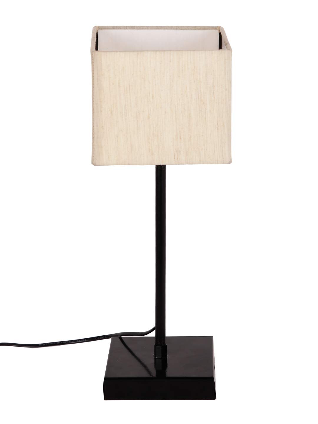 Square Off White Cotton Shade Table Lamp with Iron Base