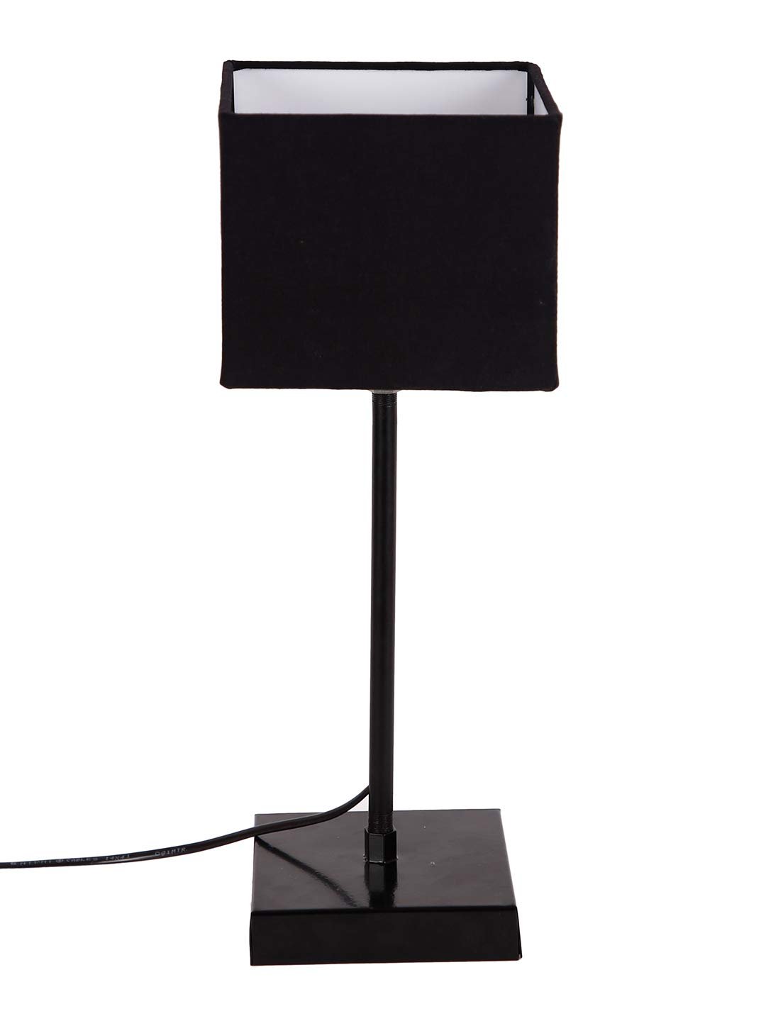 Square Black Cotton Shade Table Lamp with Iron Base