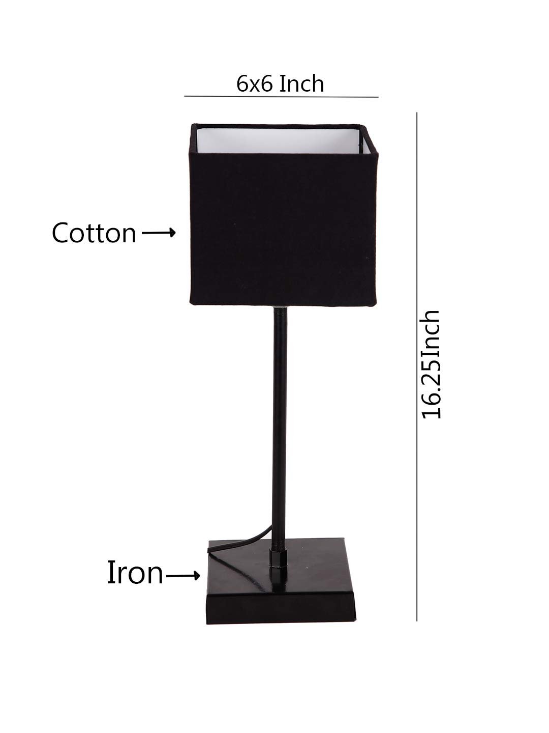 Square Black Cotton Shade Table Lamp with Iron Base