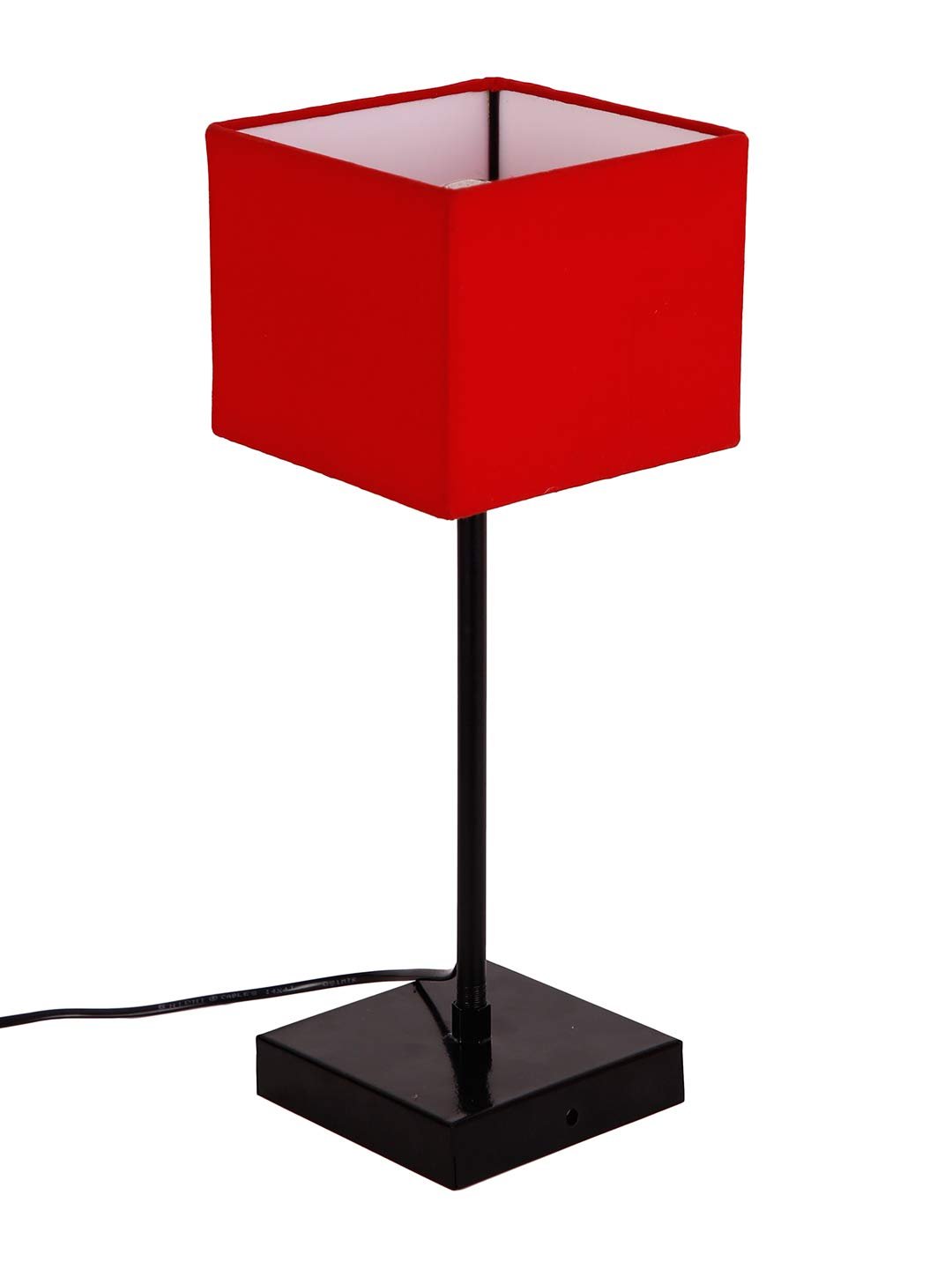 Square Red Cotton Shade Table Lamp with Iron Base