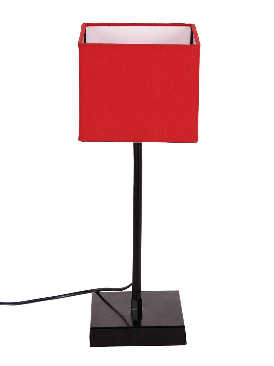 Square Red Cotton Shade Table Lamp with Iron Base