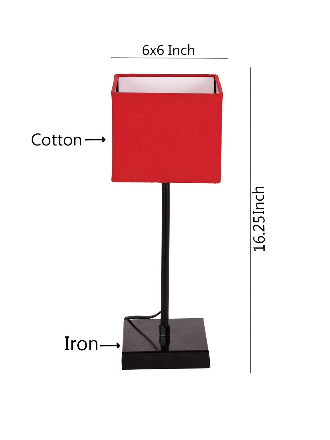 Square Red Cotton Shade Table Lamp with Iron Base