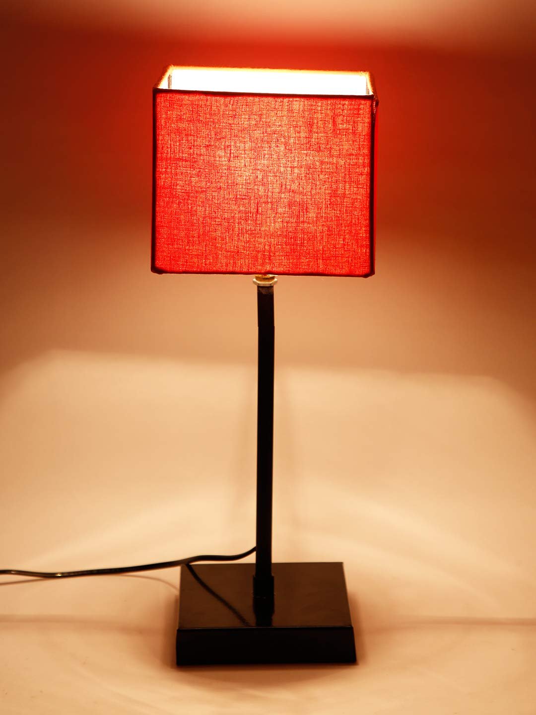 Square Orange Cotton Shade Table Lamp with Iron Base
