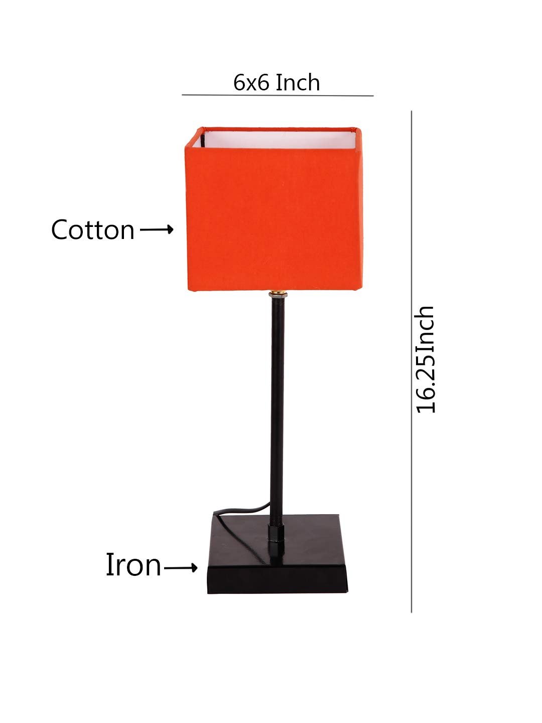 Square Orange Cotton Shade Table Lamp with Iron Base