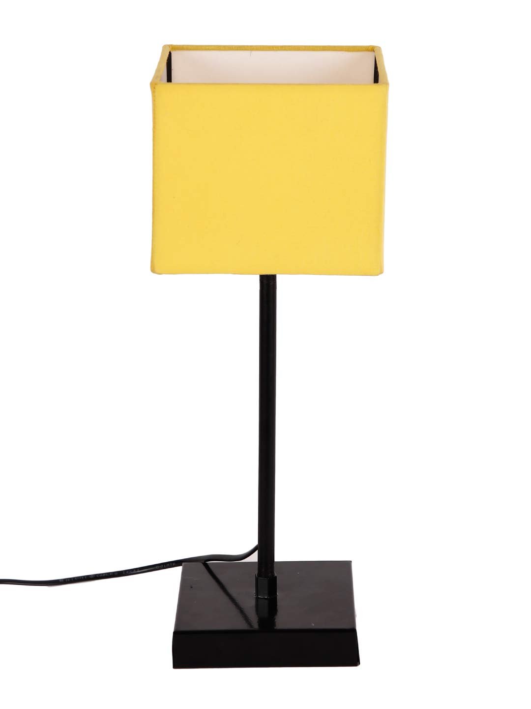 Square Yellow Cotton Shade Table Lamp with Iron Base