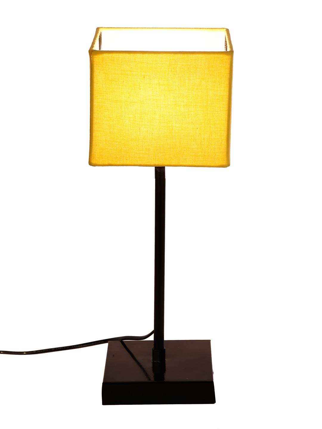 Square Yellow Cotton Shade Table Lamp with Iron Base